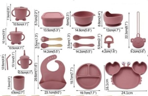 Naczynia silikonowe dla dzieci krab 19 el ciem róż
