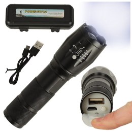 Latarka taktyczna wojskowa 800 lumenów LED ZOOM mocna USB akumulator