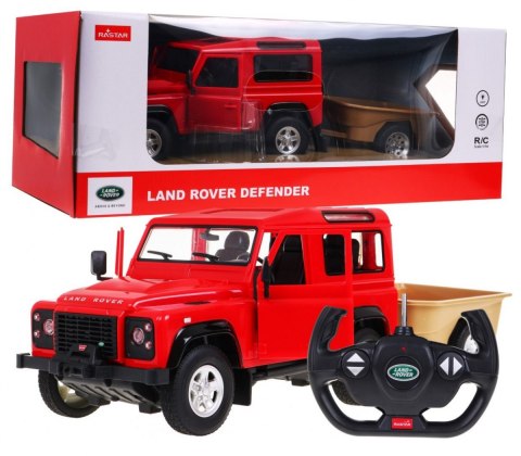 Land Rover Defender czerwony RASTAR model 1:14 Zdalnie sterowane auto terenowe + Pilot 2,4 GHz + Przyczepa